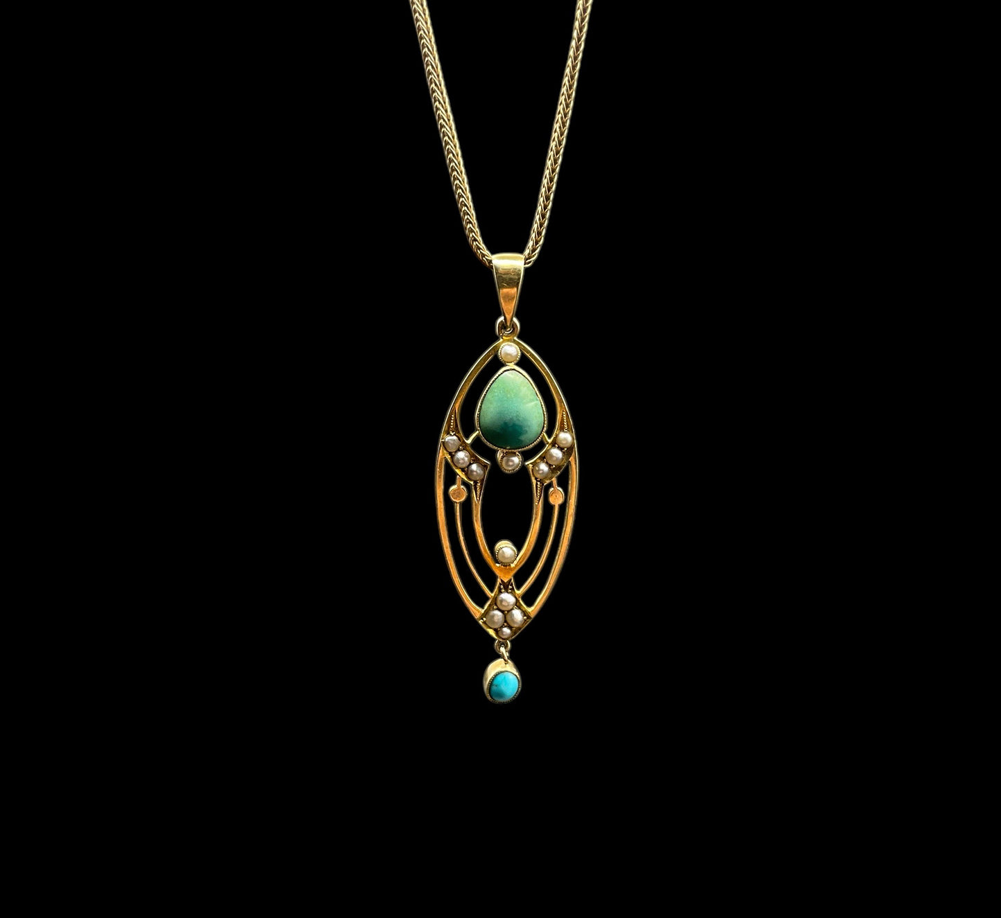 Turquoise and Pearl Lavalier