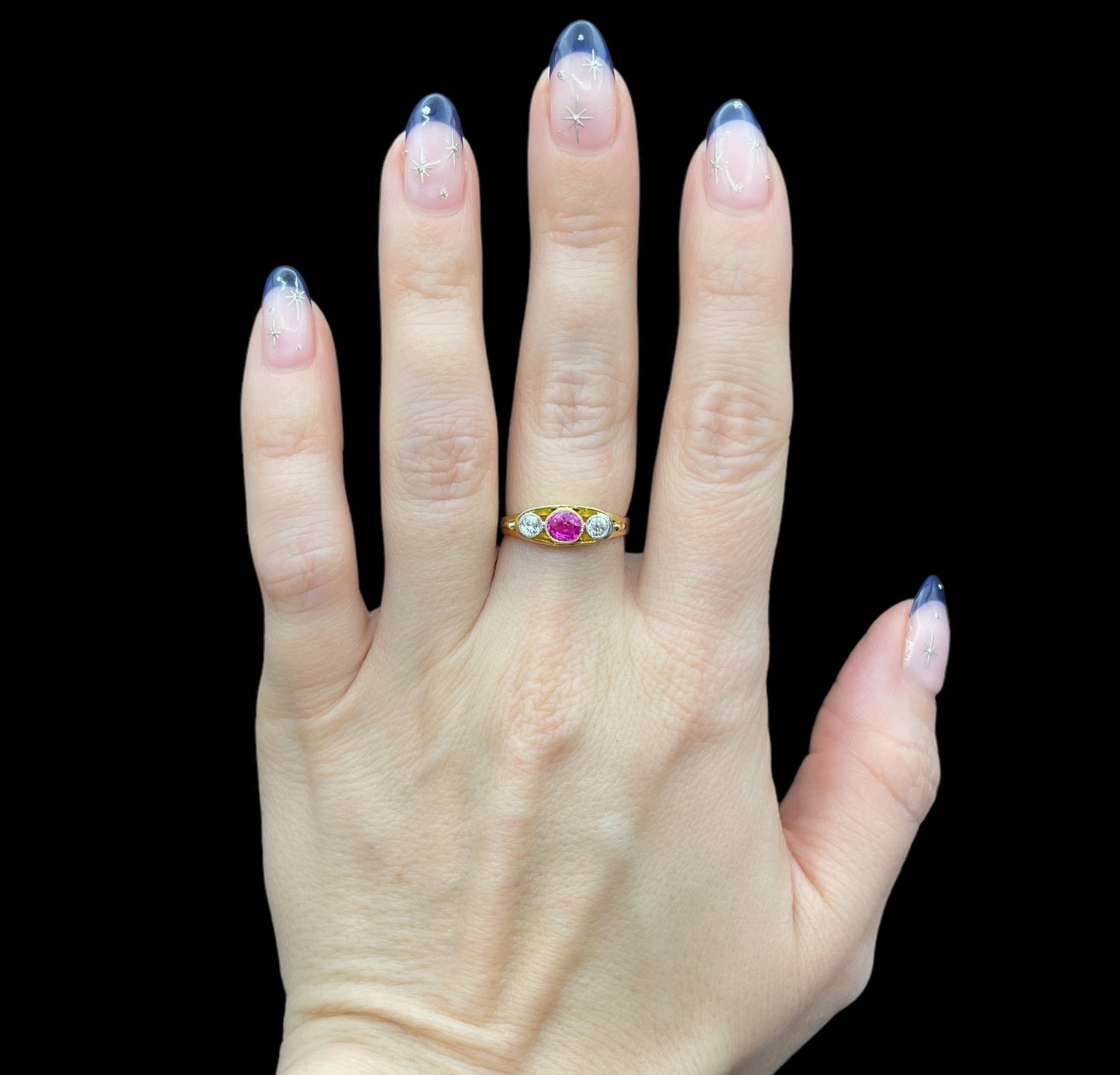 Pink Sapphire Trilogy Ring