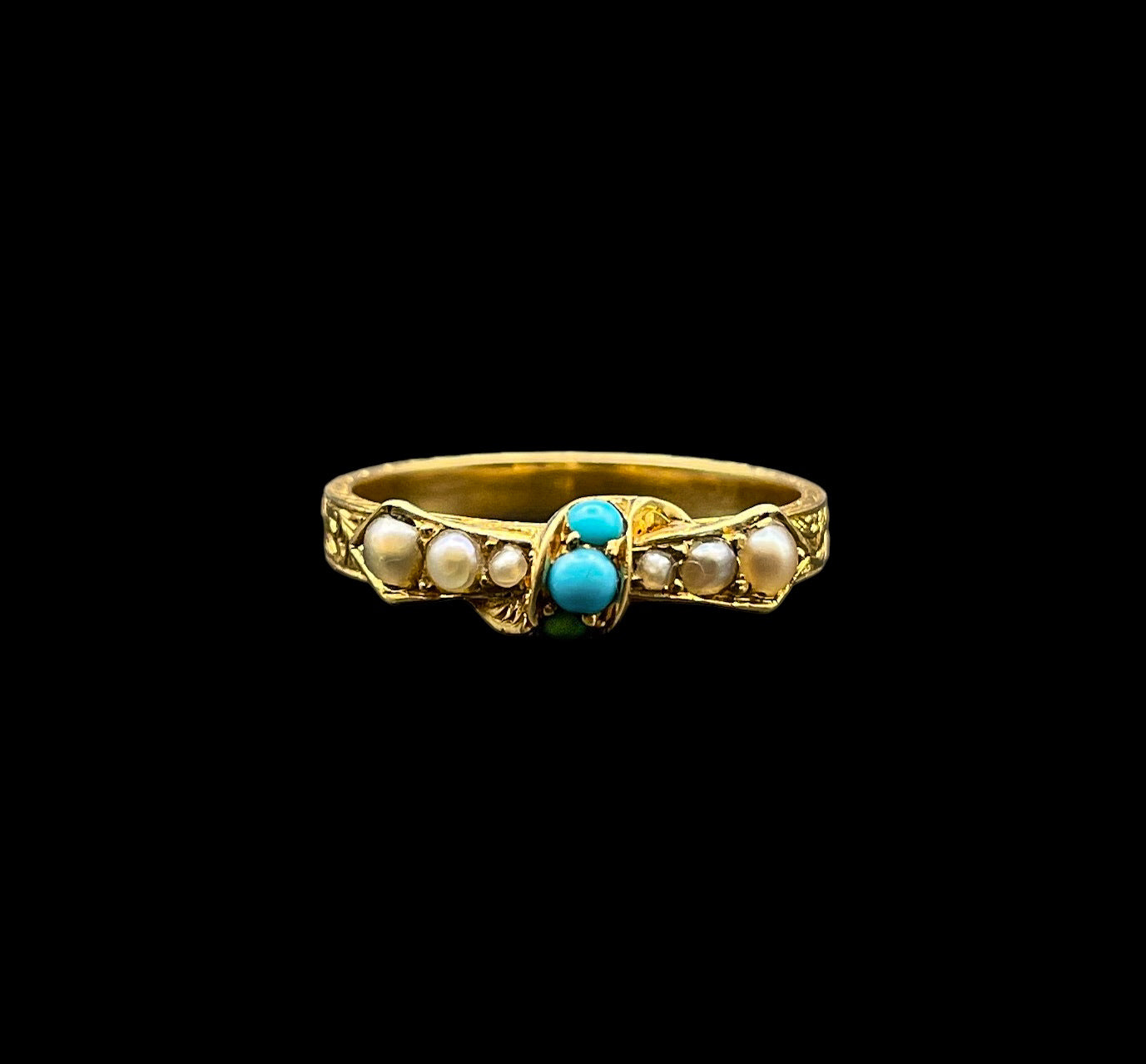 Turquoise and Pearl Bow Ring