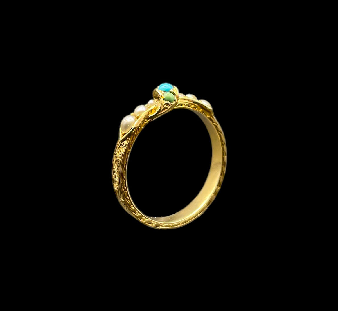 Turquoise and Pearl Bow Ring