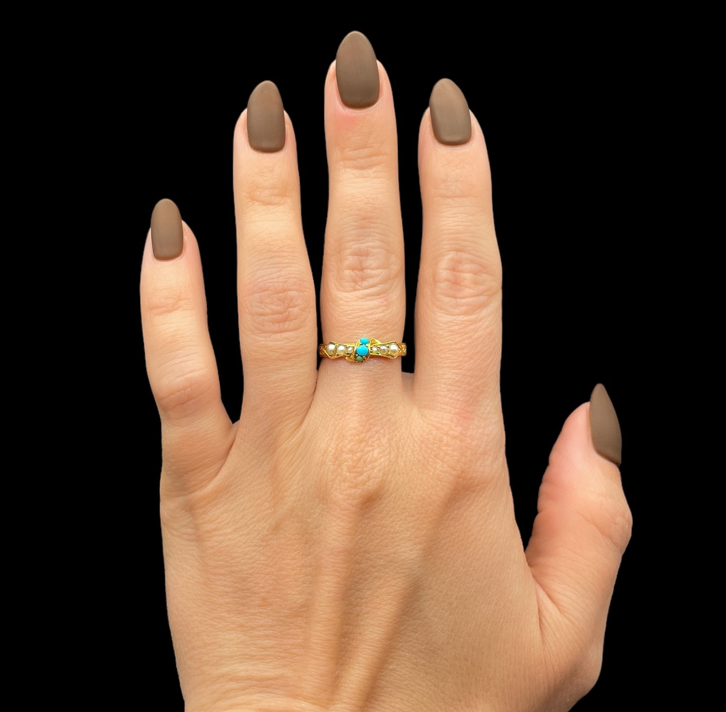 Turquoise and Pearl Bow Ring