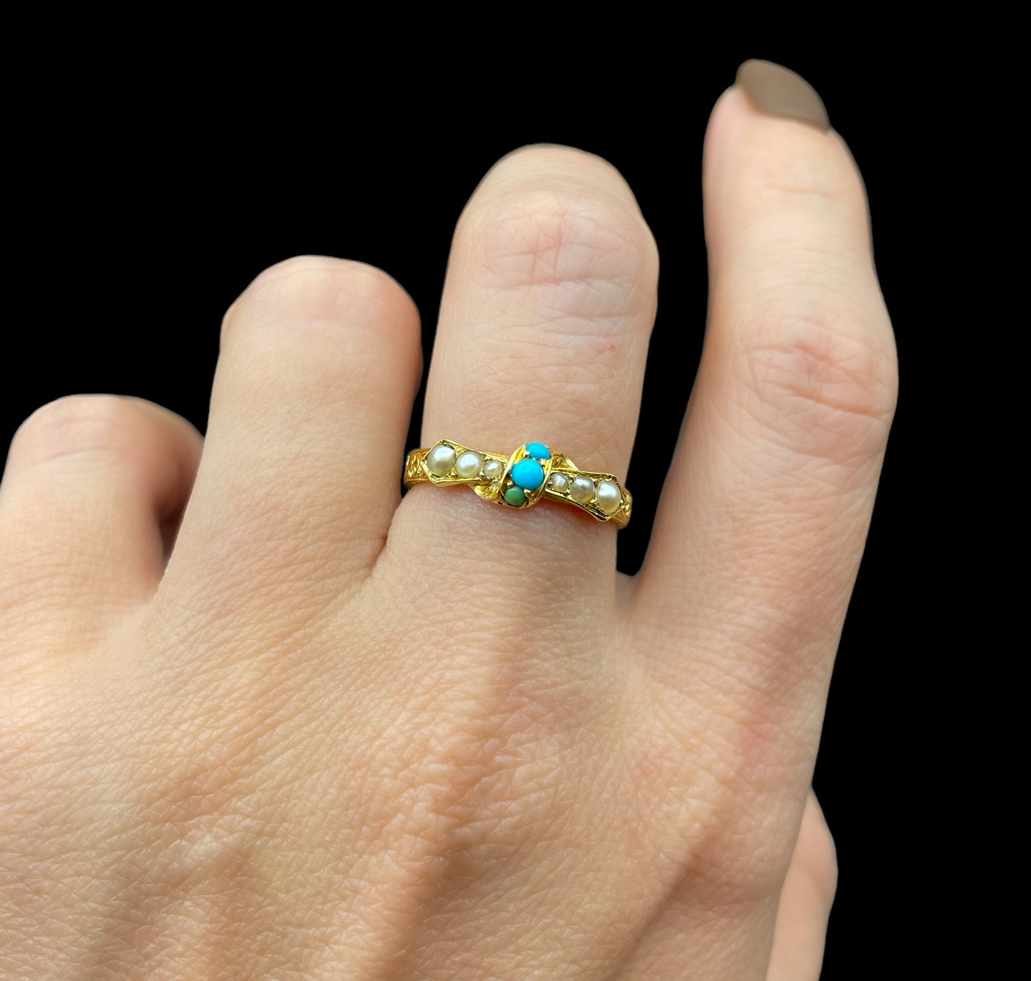 Turquoise and Pearl Bow Ring