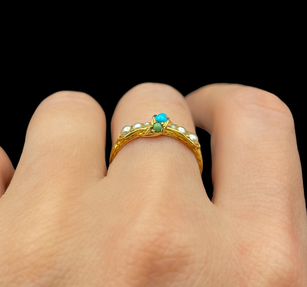 Turquoise and Pearl Bow Ring