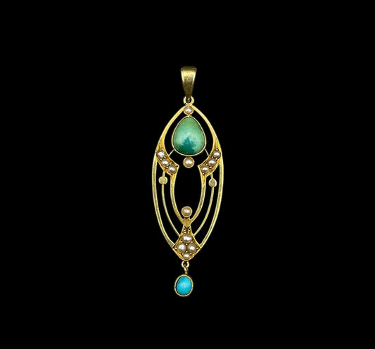 Turquoise and Pearl Lavalier