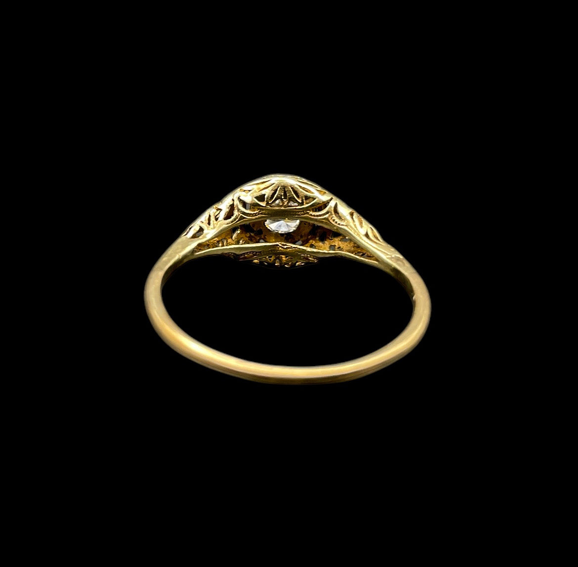 Deco Filigree Solitaire Ring