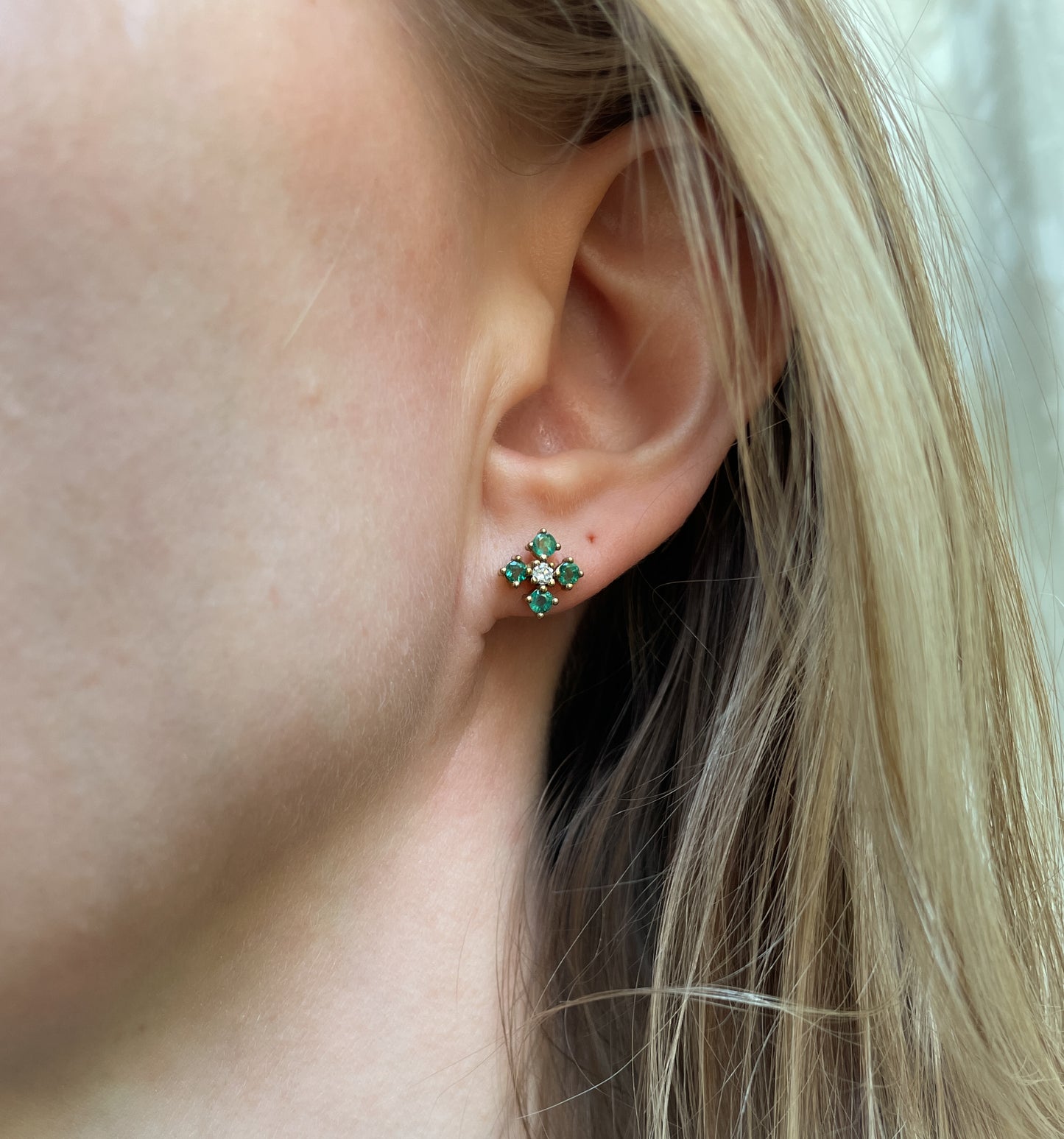 Emerald and Diamond Studs