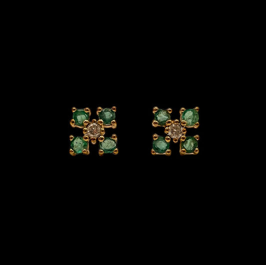 Emerald and Diamond Studs