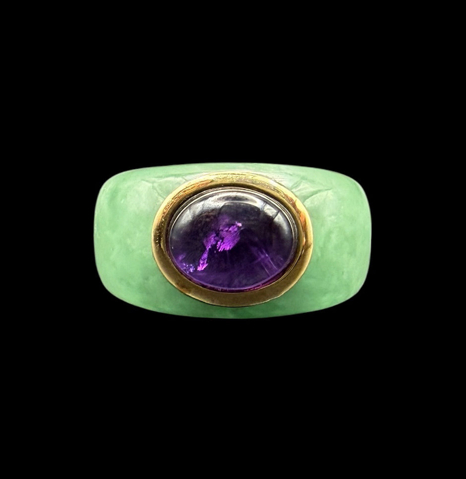 Jadeite and Amethyst Hololith Ring